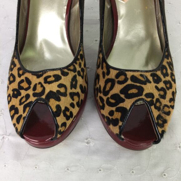Chi Faichi Chita Print Calf Hair Leather Suede Baddie Peep Toe Mob Wife Heel 9M - Picture 2 of 12